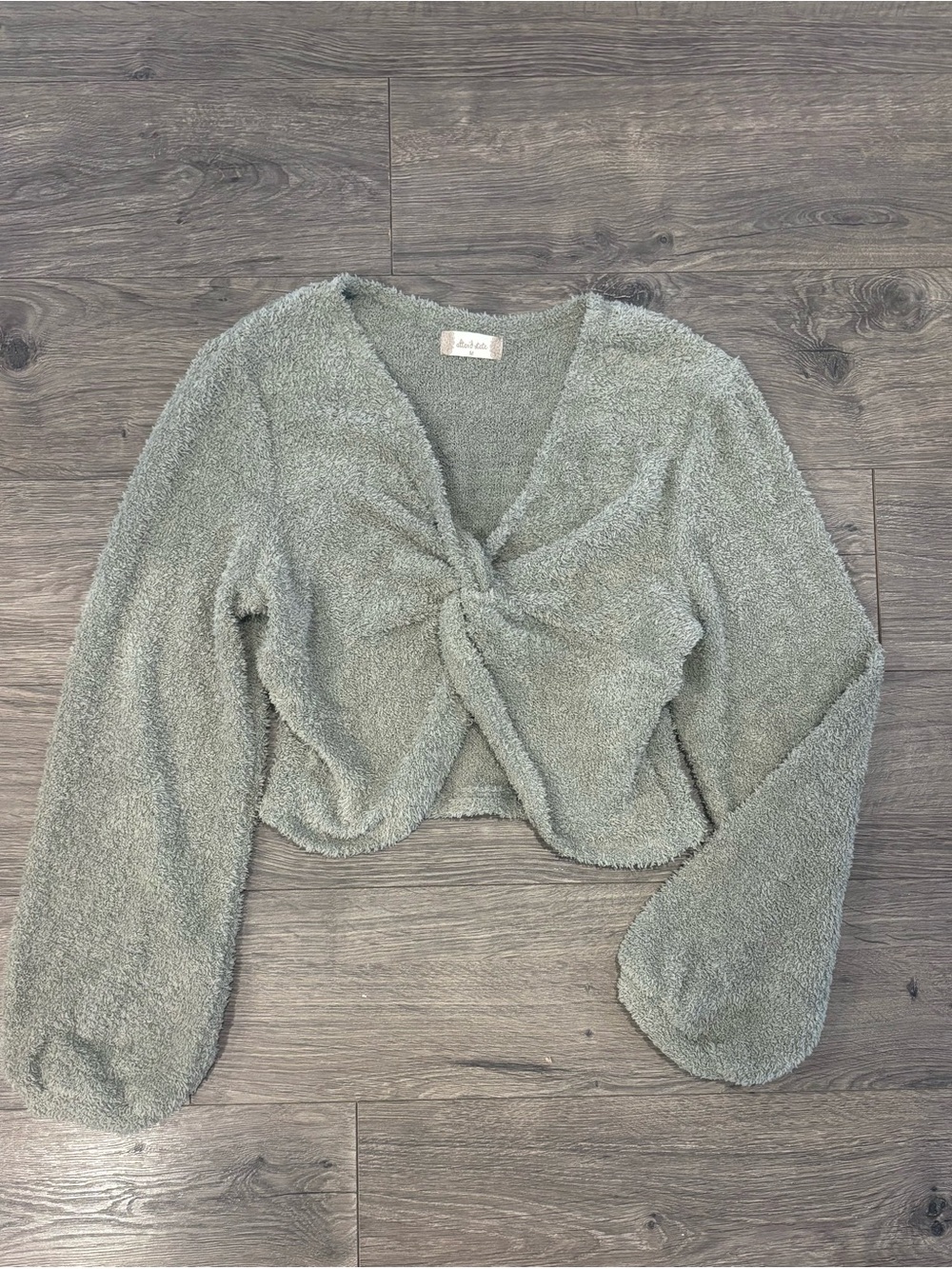 Altar'd State Sage Green Twisted Front Cropped V-Neck Sweater